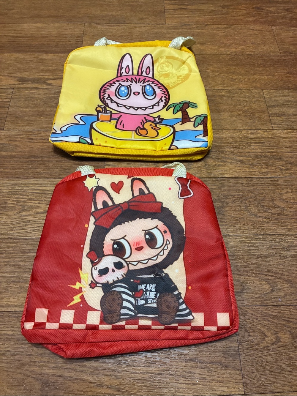 Kids set of 2 Cartoon Lunch Bags- Red & Yellow Cute Character Design NWOT